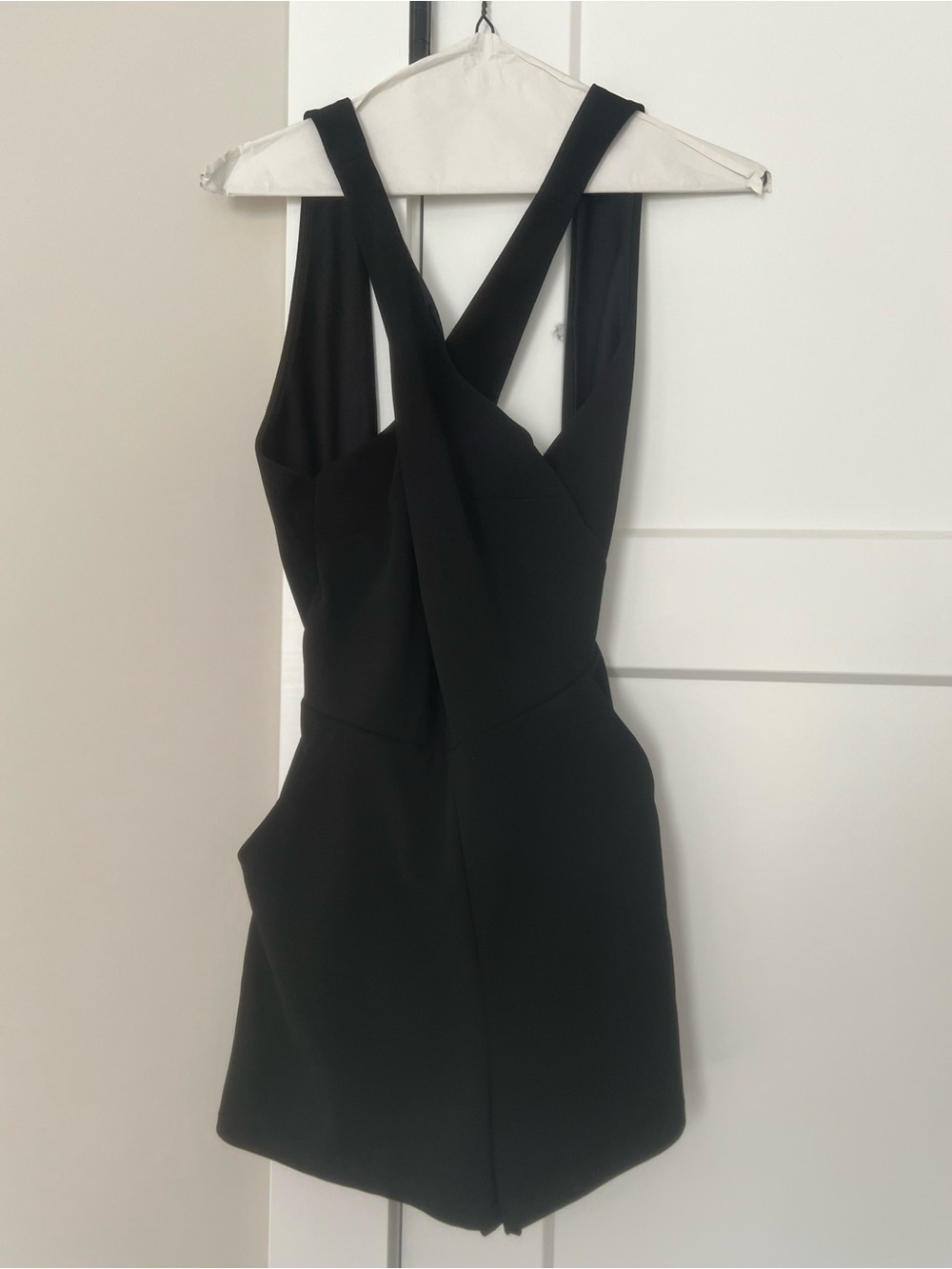 Black Cross-Back Romper with Structured Waist